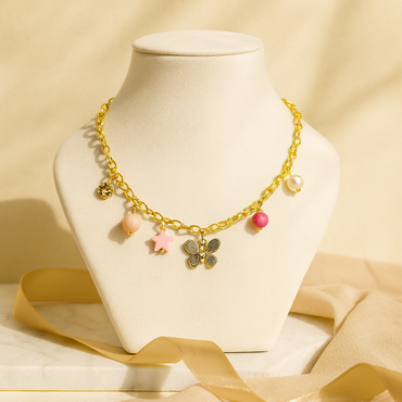 Aanura Gold Charm Necklace with Butterfly & Beads