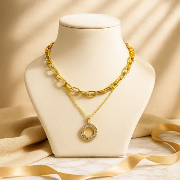Aanura Gold Layered Circle Pendant Necklace
