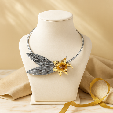 Aanura Silver Floral Statement Choker Necklace