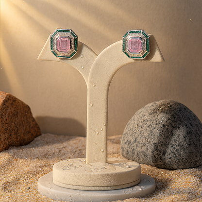 Aanura Ruby & Emerald Octagon Stud Earrings