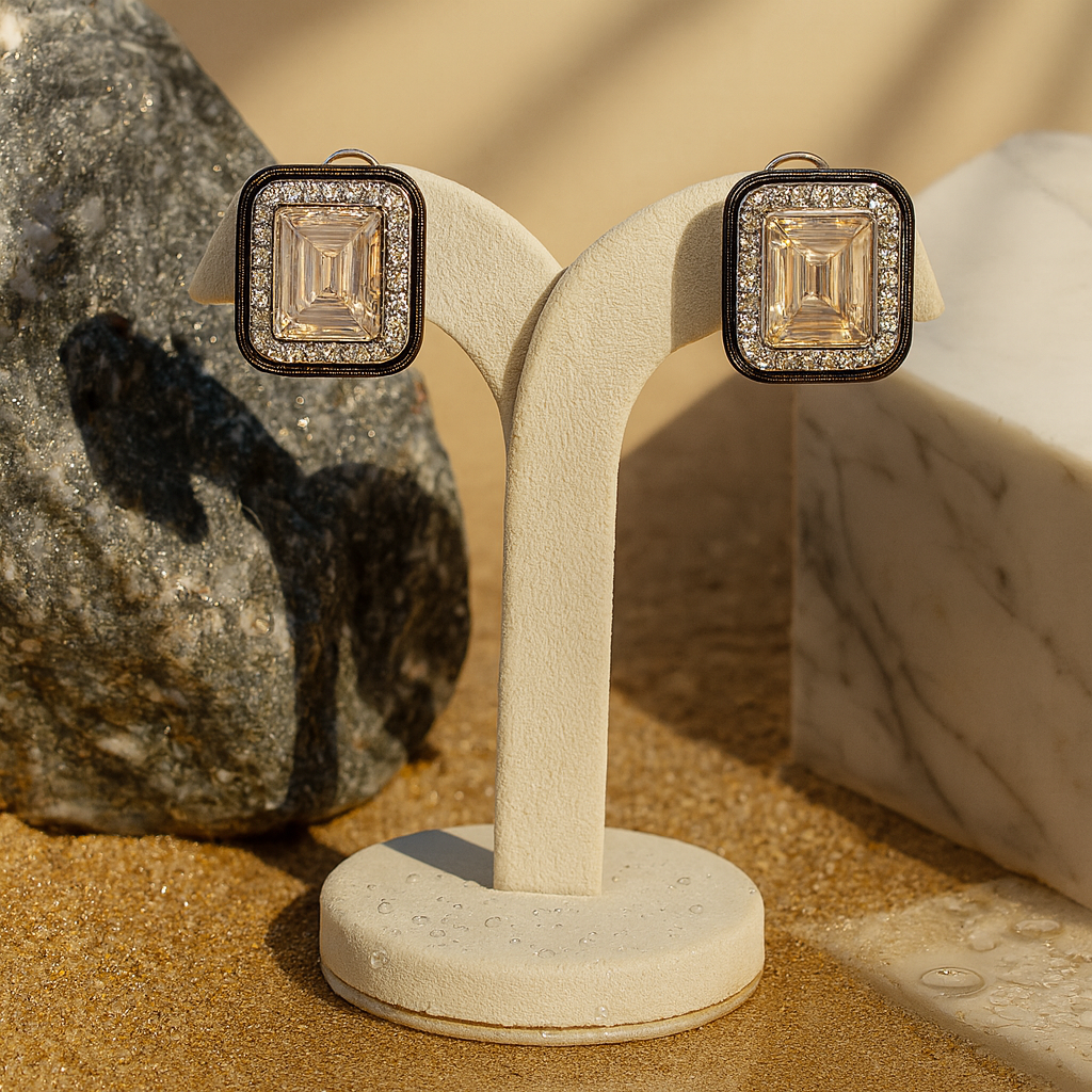 Aanura Champagne Rectangular Stud Earrings