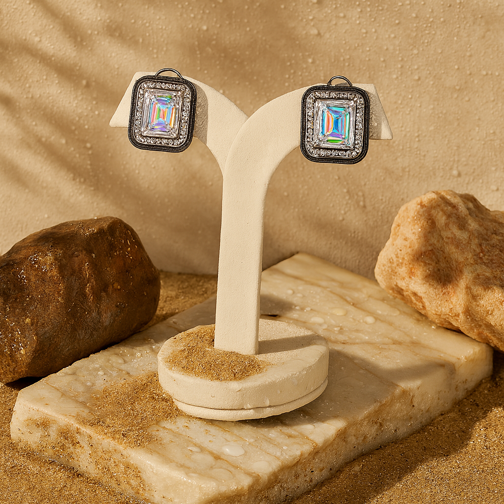 Aanura Champagne Rectangular Stud Earrings