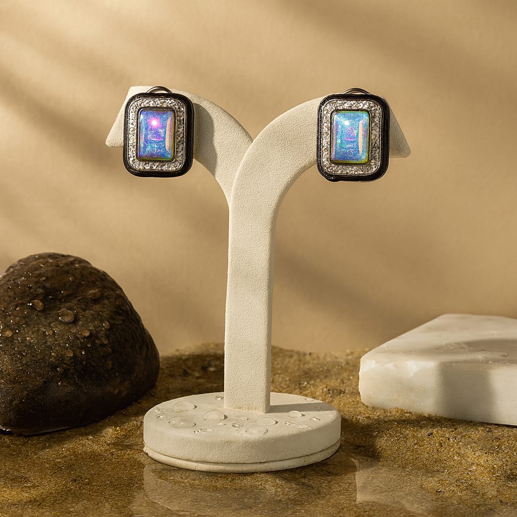 Aanura Champagne Rectangular Stud Earrings