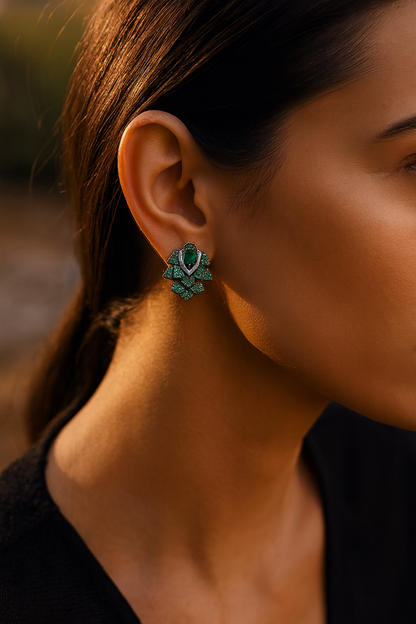 Aanura Emerald Green Leaf Stud Earrings