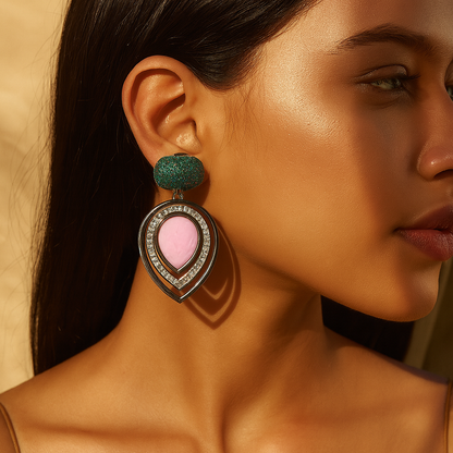 Aanura Blue Teardrop Dual-Tone Dangle Earrings