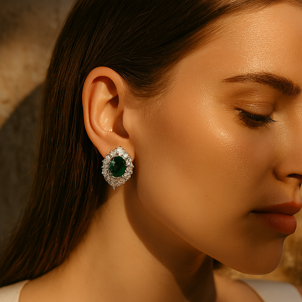 Aanura Red Oval Gemstone Pear Halo Stud Earrings