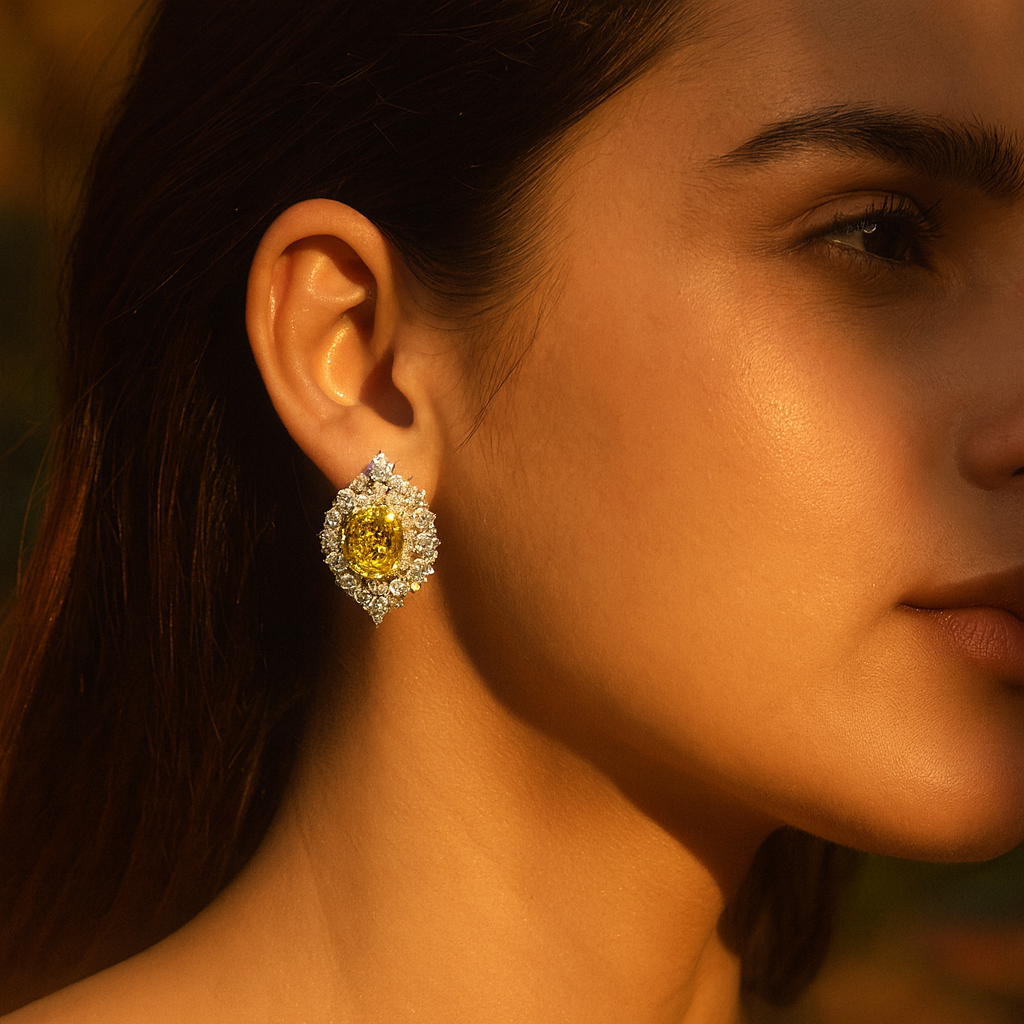 Aanura Red Oval Gemstone Pear Halo Stud Earrings