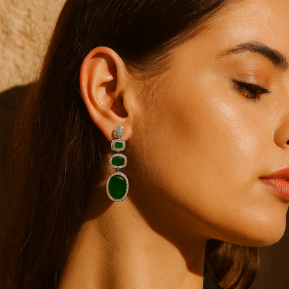 Emerald Cascade Triple Dangle Earrings