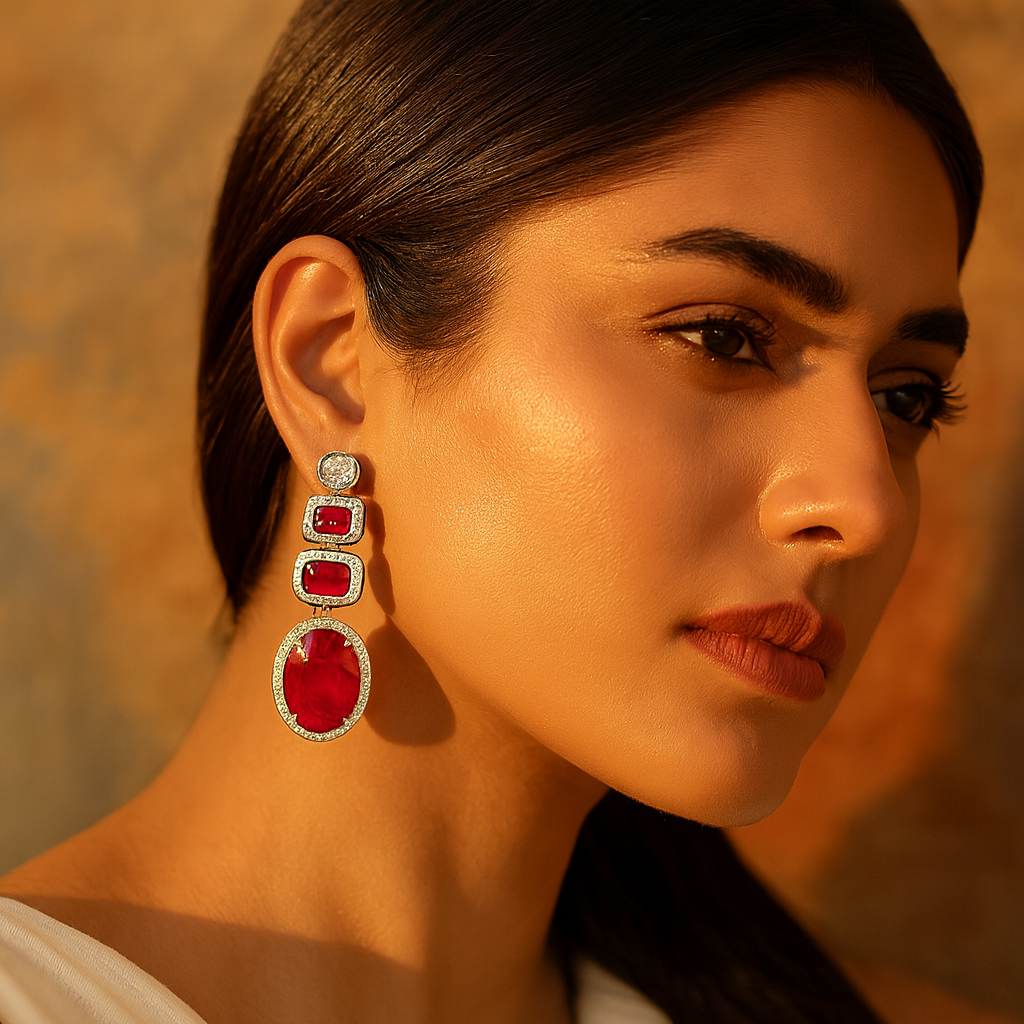 Emerald Cascade Triple Dangle Earrings