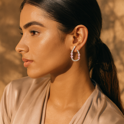 Aanura Pink Crystal Sparkling Hoop Earrings