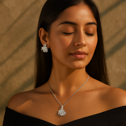 Aanura Leaf Cluster Necklace & Earrings Set