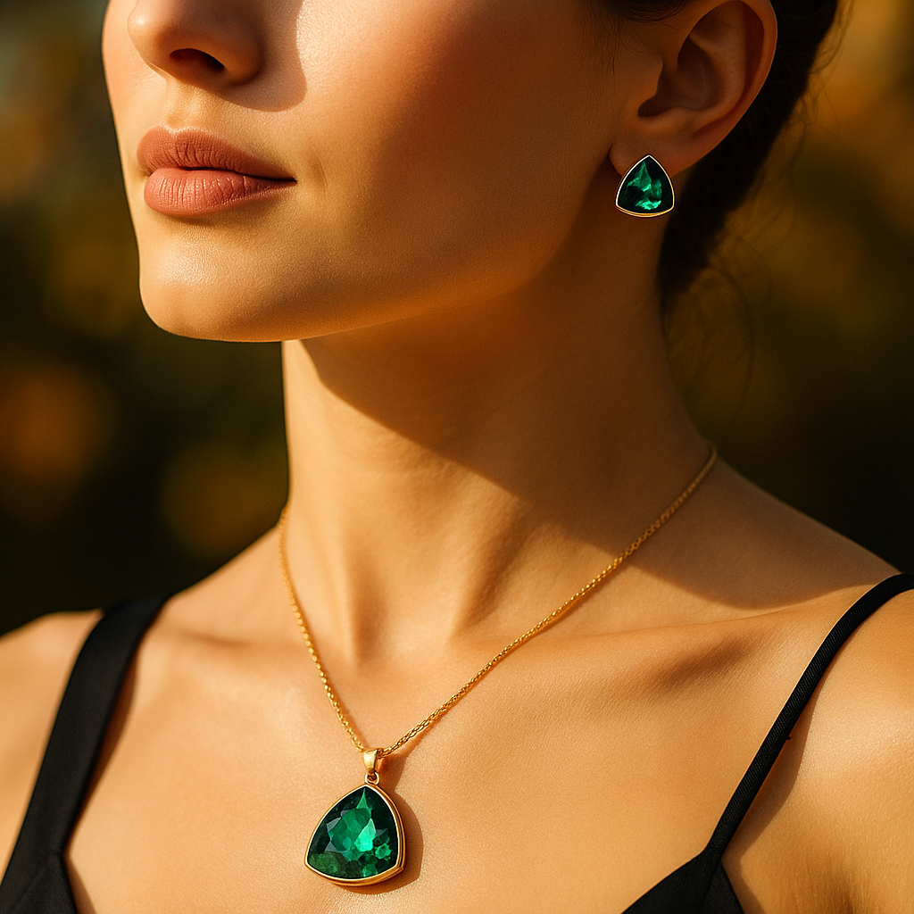 Aanura Green Crystal Necklace & Earrings Set