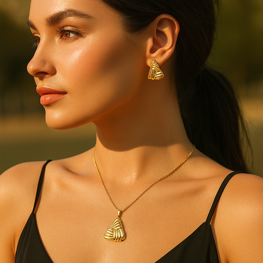 Aanura Golden Shell Statement Necklace & Earrings