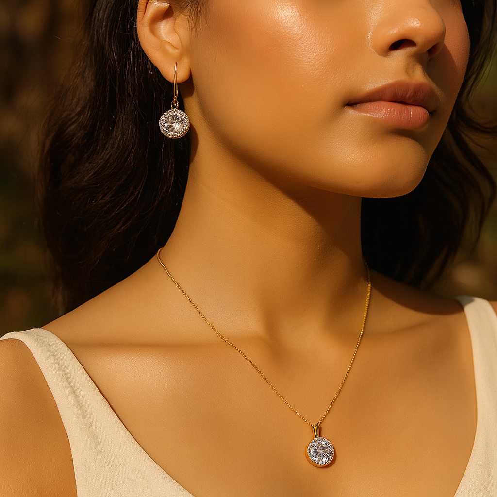 Aanura Solitaire Diamond Necklace & Earrings Set
