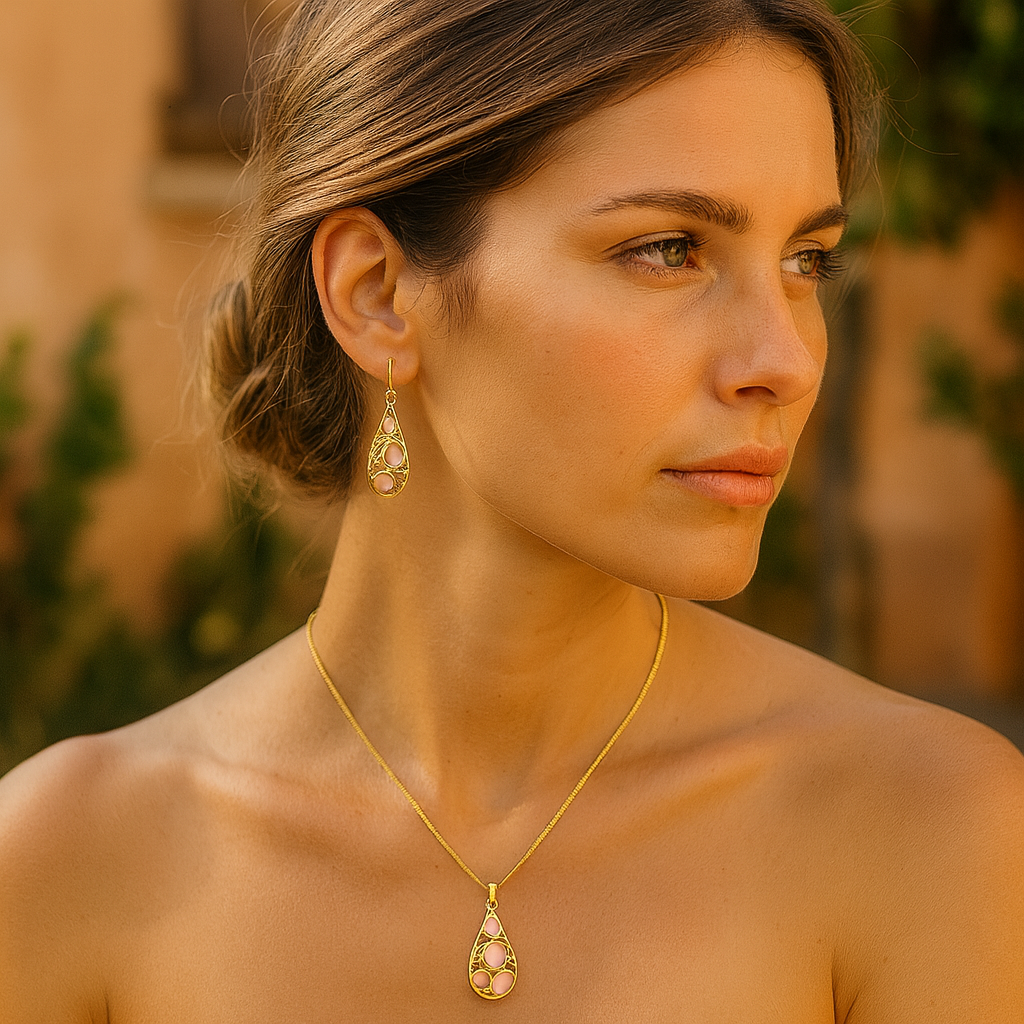 Aanura Pink Lavender Teardrop Necklace & Earrings