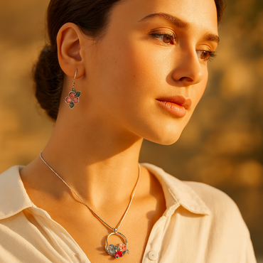 Aanura Floral Circle Necklace & Earrings Set