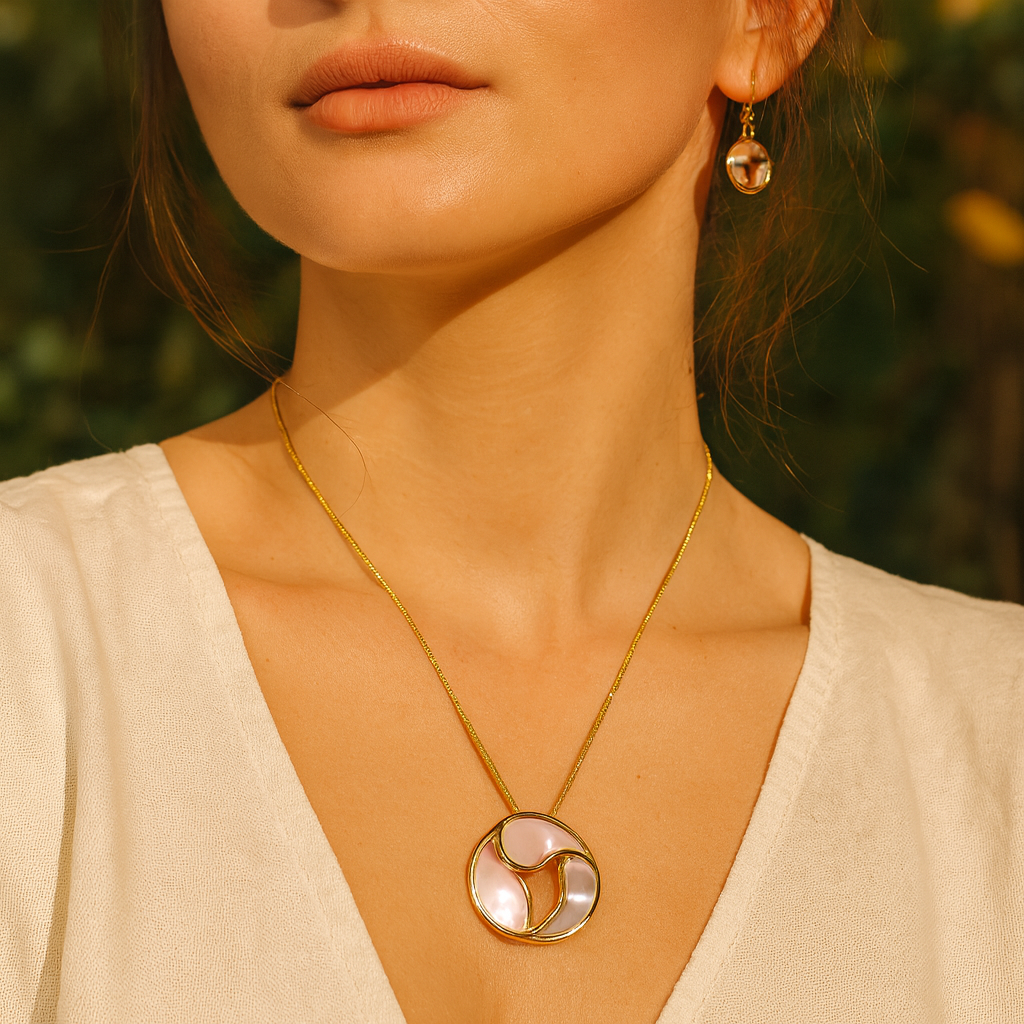 Aanura Tri-Color Swirl Round Necklace & Earrings