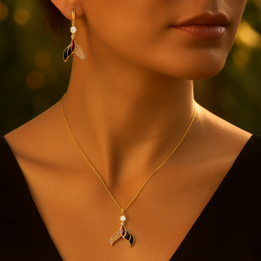 Aanura Dual-Tone Leaf Necklace & Earrings Set