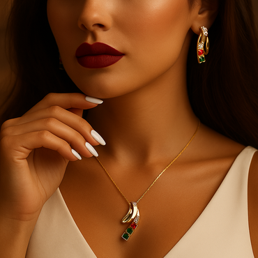 Aanura Multi-Color Ribbon Necklace & Earrings Set