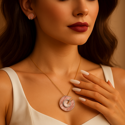 Aanura Pink Spiral Shell Necklace & Earrings Set