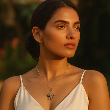Aanura Golden Sunburst Necklace & Earrings Set