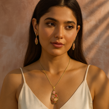 Aanura Pink Lavender Teardrop Necklace & Earrings