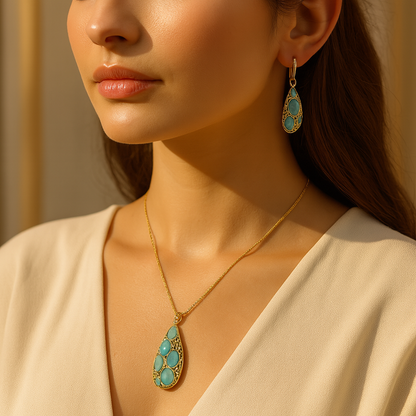 Aanura Pink Lavender Teardrop Necklace & Earrings