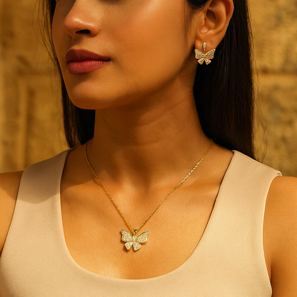 Aanura Sparkling Butterfly Necklace & Earrings Set