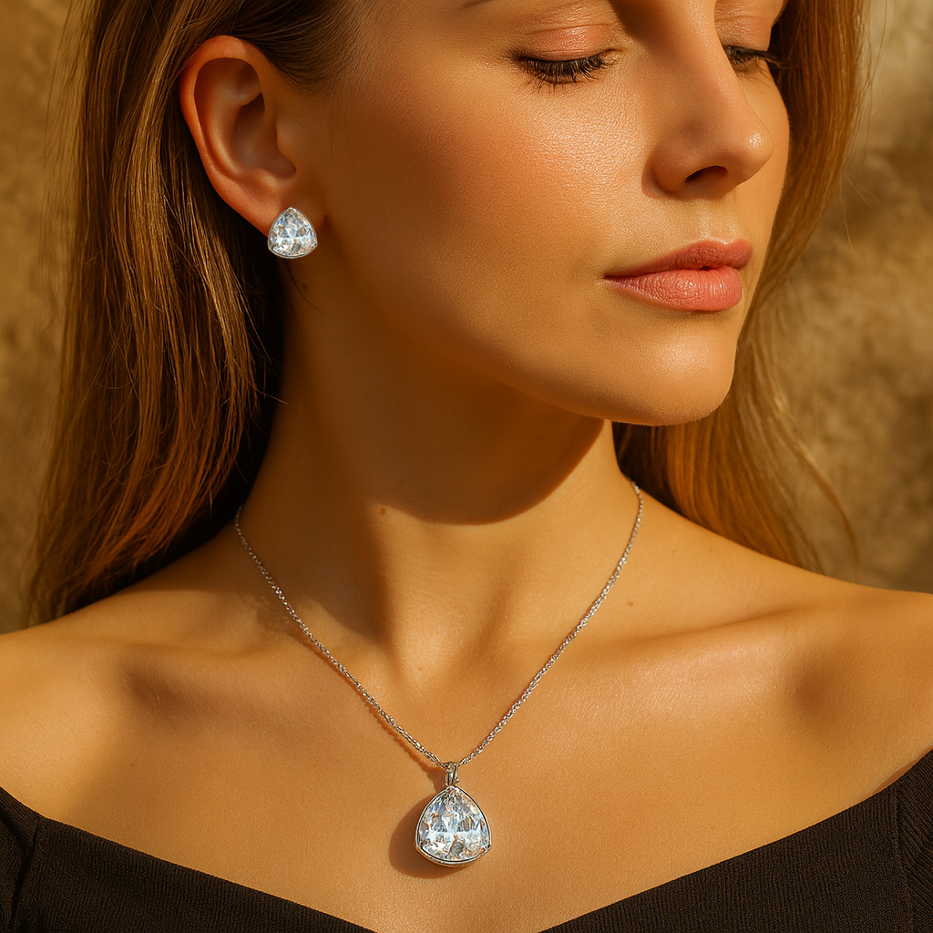 Aanura Crystal Teardrop Necklace & Earrings Set