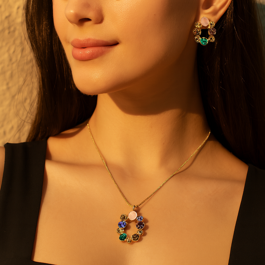 Golden Floral Wreath Necklace & Earrings Set