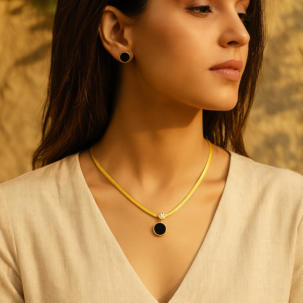 Aanura Golden Circle Drop Necklace & Earrings Set