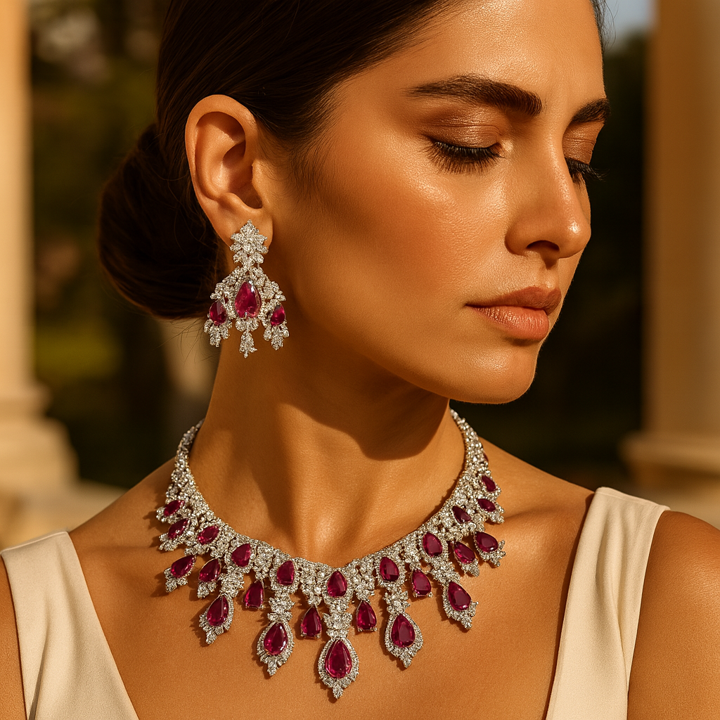 Aanura Yellow Teardrop Floral Necklace Set Stainless Steel