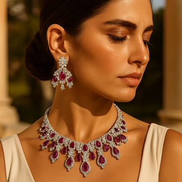 Aanura Yellow Teardrop Floral Necklace Set Stainless Steel