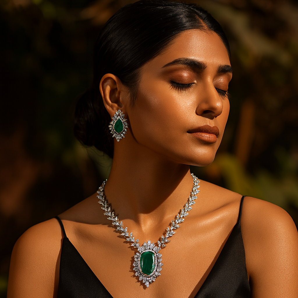 Aanura Ruby Oval Pendant Necklace Set