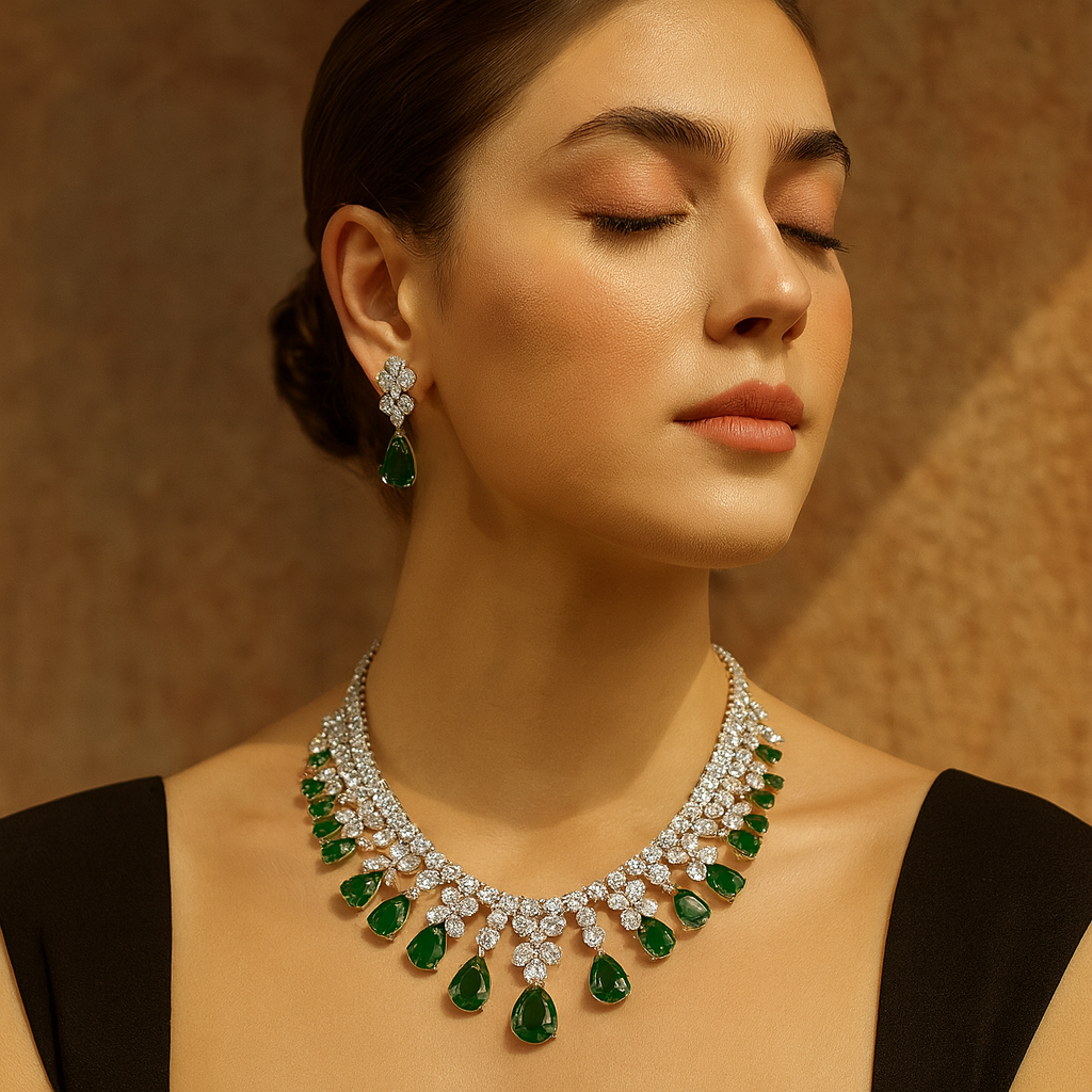 Aanura Ruby Teardrop Floral Necklace Set