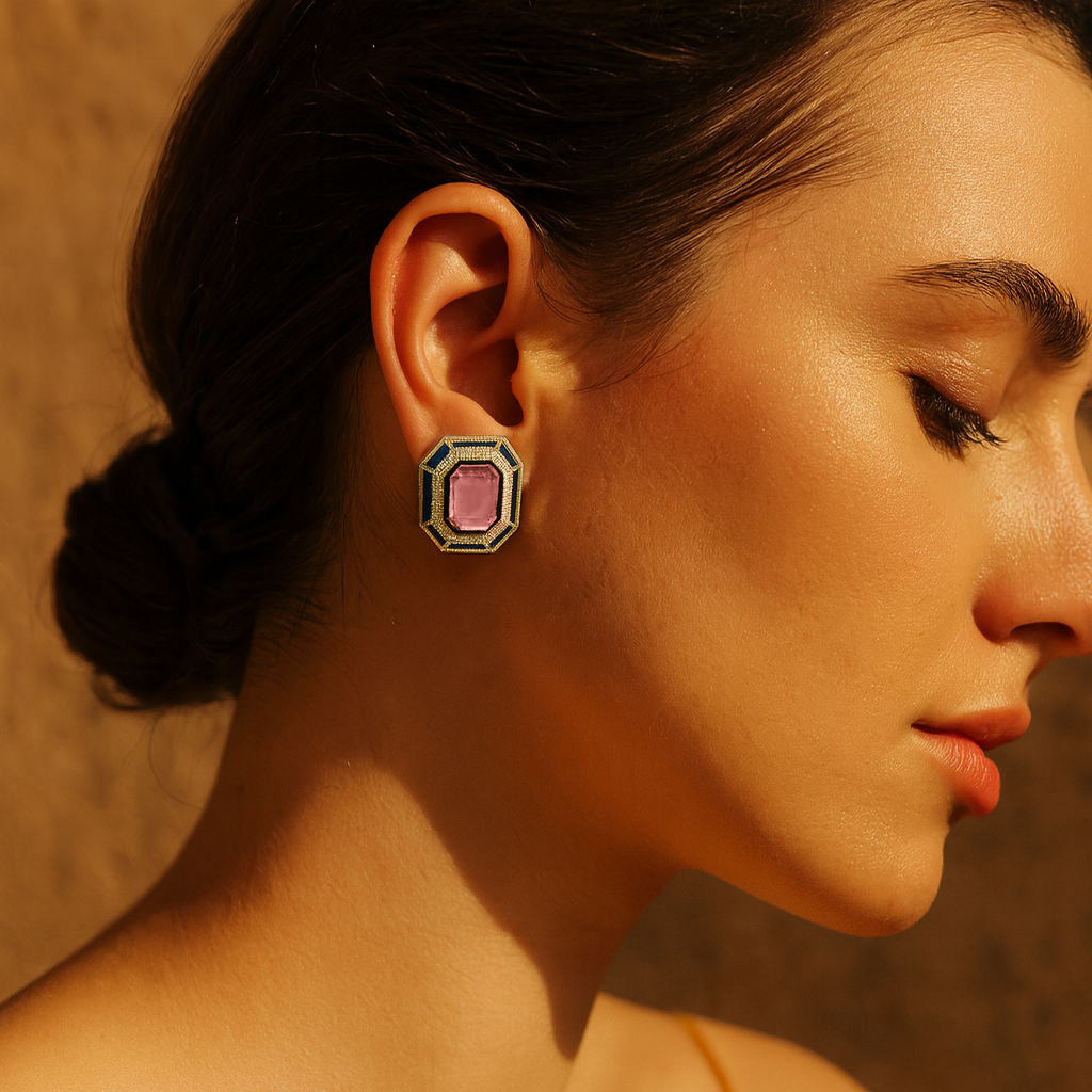 Aanura Ruby & Emerald Octagon Stud Earrings