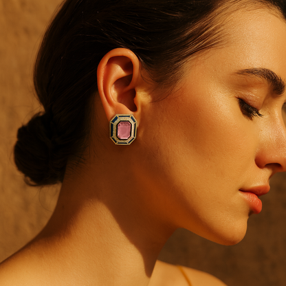 Aanura Ruby & Emerald Octagon Stud Earrings
