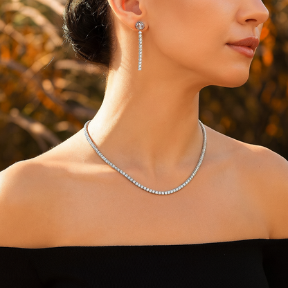 Aanura Diamond Tennis Necklace Set with Drop Earrings