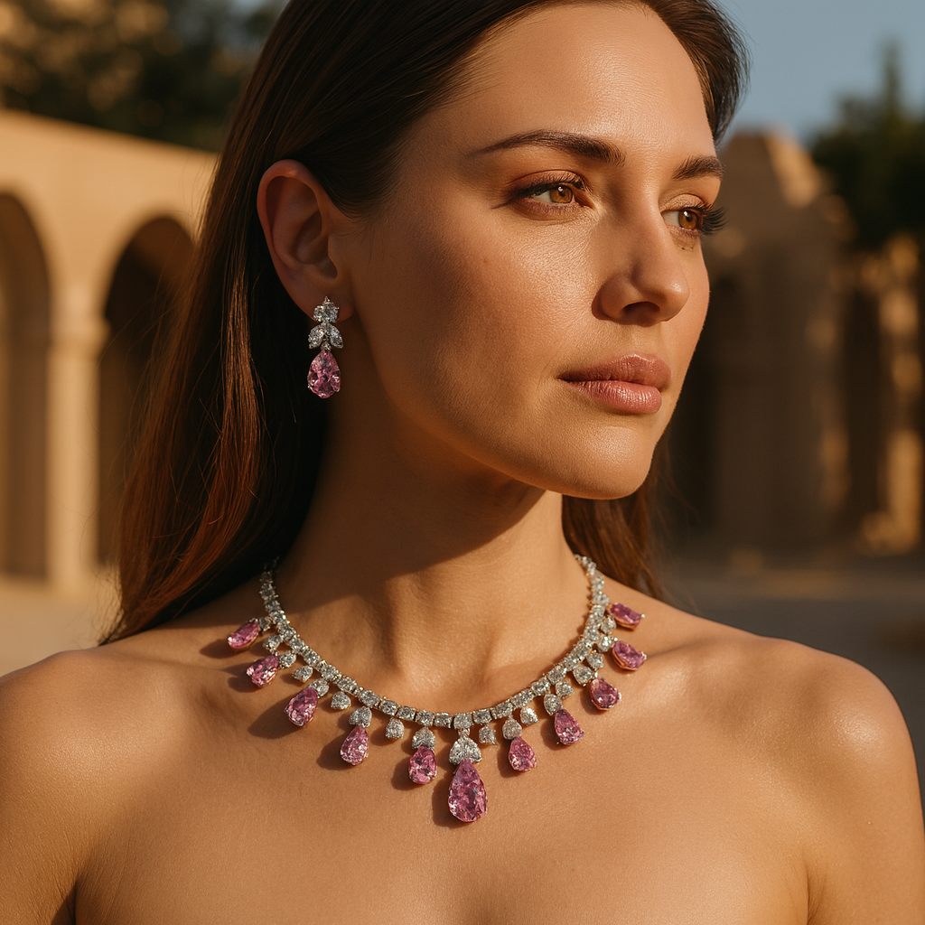 Aanura Purple Teardrop Crystal Necklace Set with Earrings