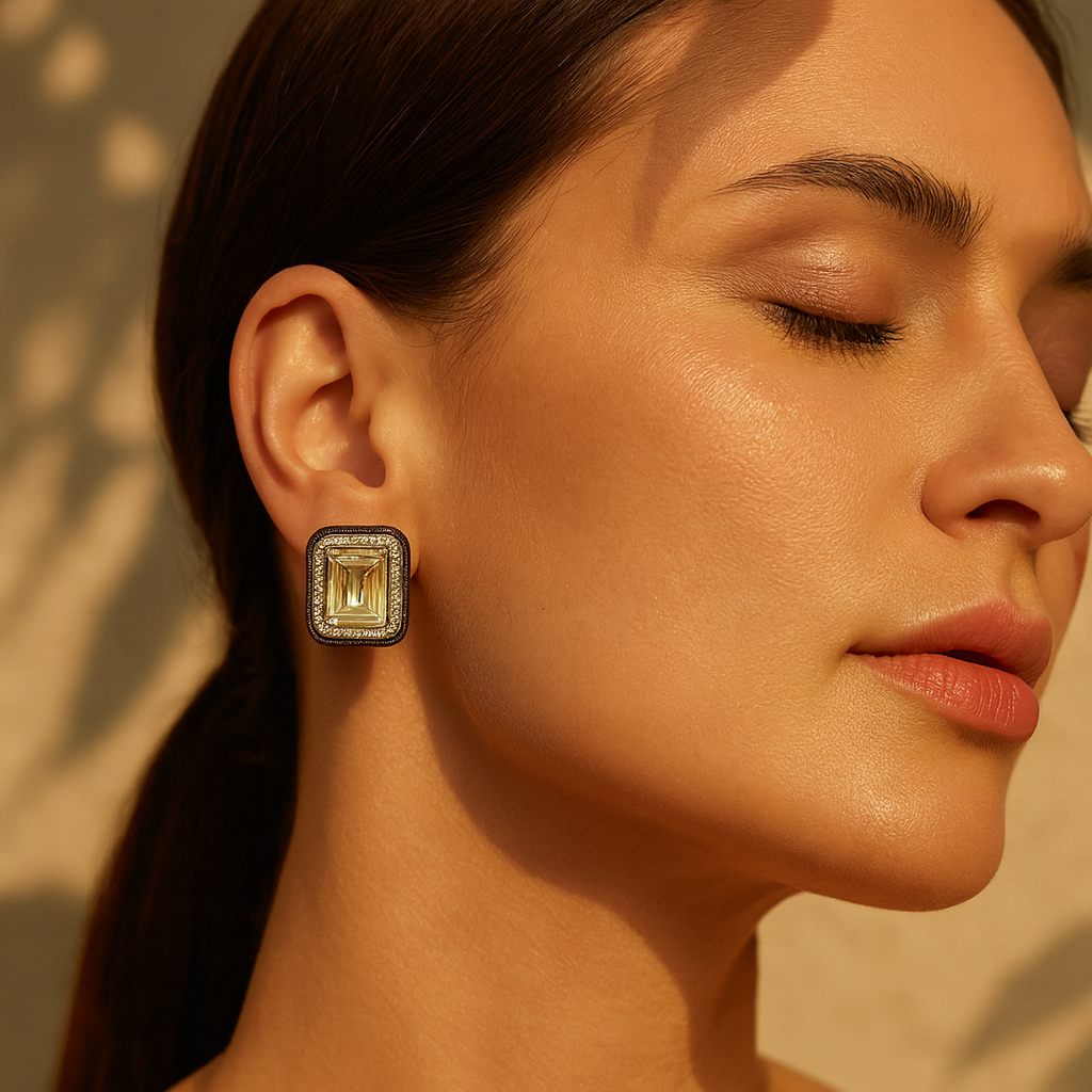 Aanura Champagne Rectangular Stud Earrings