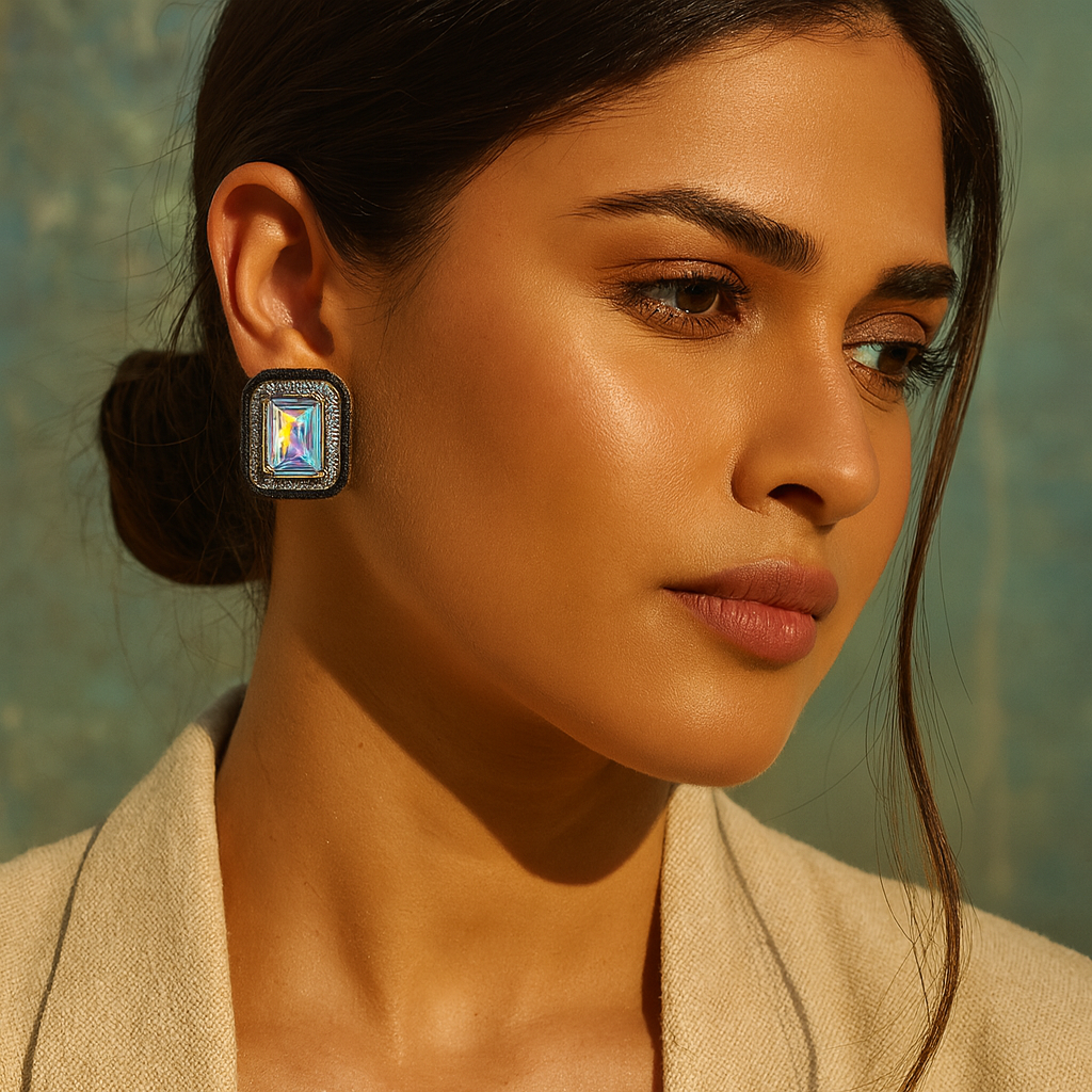 Aanura Champagne Rectangular Stud Earrings