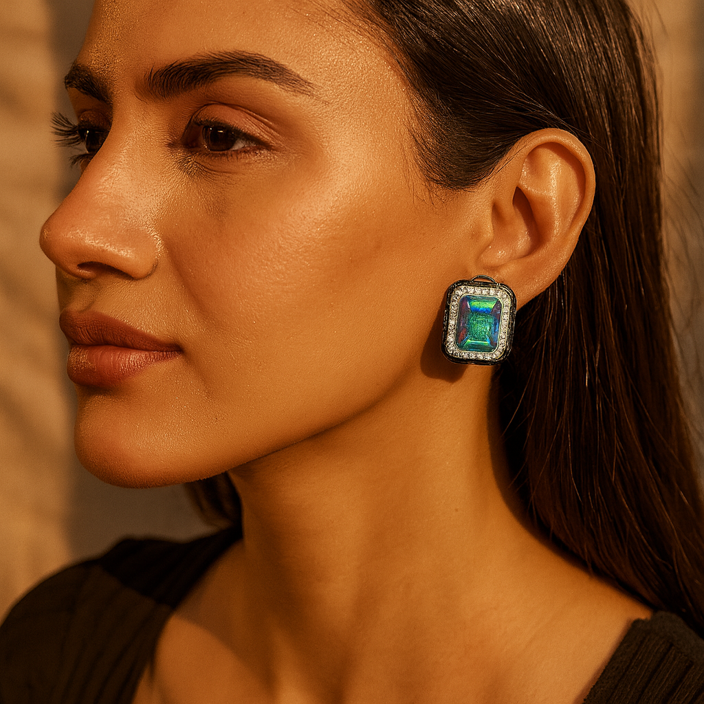 Aanura Champagne Rectangular Stud Earrings