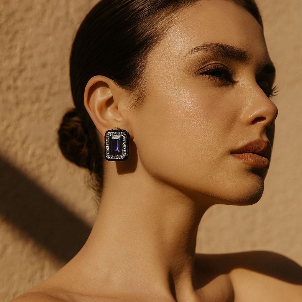 Aanura Champagne Rectangular Stud Earrings