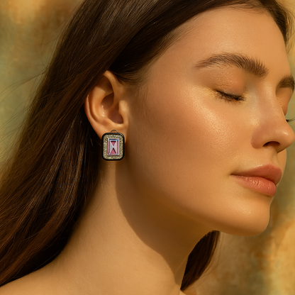 Aanura Champagne Rectangular Stud Earrings