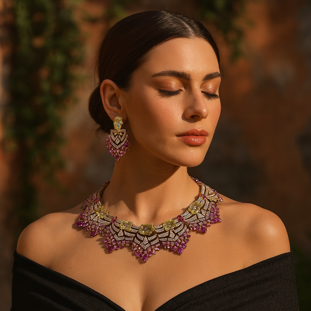 Aanura Yellow & Purple Statement Choker Necklace