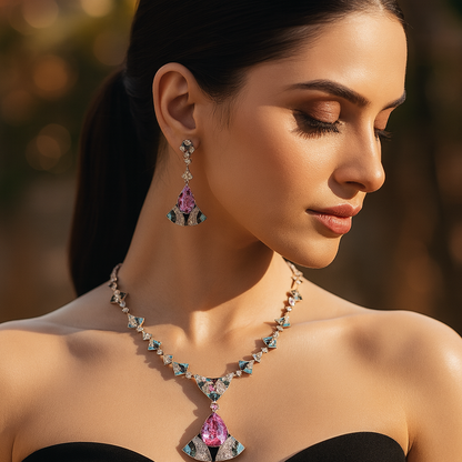 Aanura Pink Tourmaline Statement Necklace Set