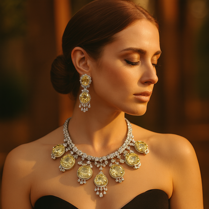 Aanura Royal Purple Crystal Drop Necklace Set Stainless