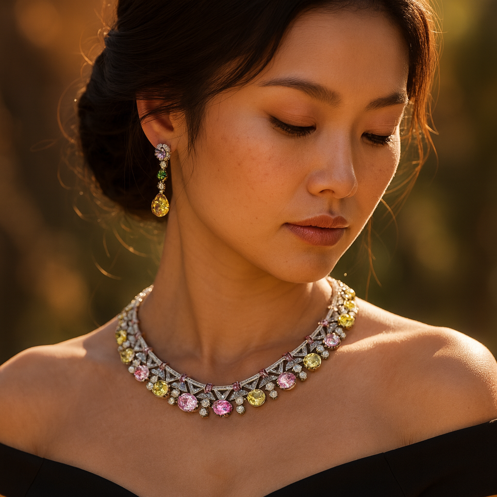 Aanura Yellow & Pink Gemstone Choker Necklace