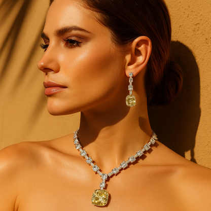 Aanura Royal Canary Yellow Diamond Necklace Set