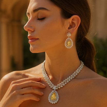 Aanura Royal Black Teardrop Necklace Set